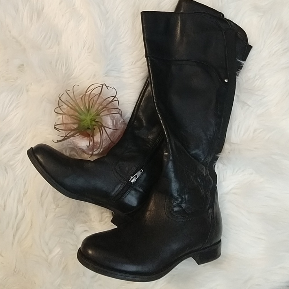 Black Leather Knee High Boots